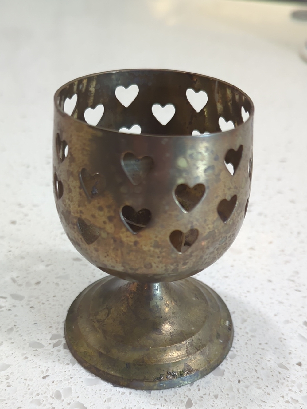 Decorative Heart-Cut  Votive Holder in Aged Brass
